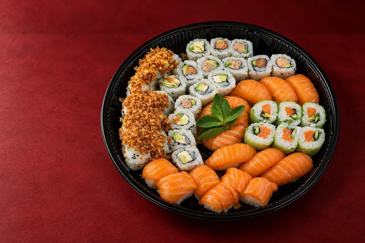 Illustration d’un assortiment de sushi présenté en plateau